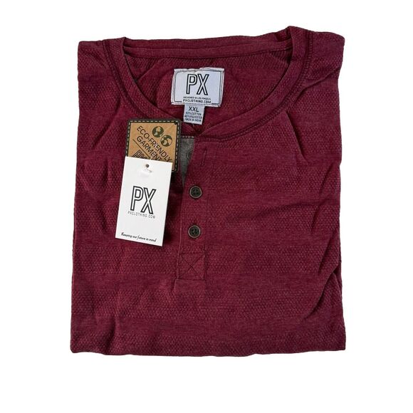 PX Clothing Mens Long Sleeve XXL Henley Waffle Knit Shirt Burgundy NWT - Picture 1 of 13